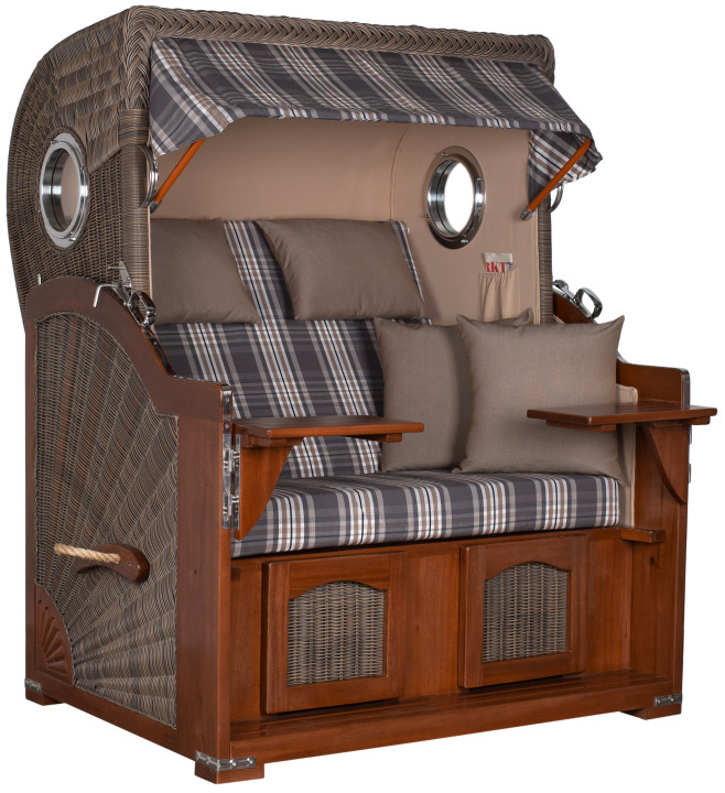 Strandkorb Rantum Bullauge Mahagoni PE Grey Dessin 522 Grau